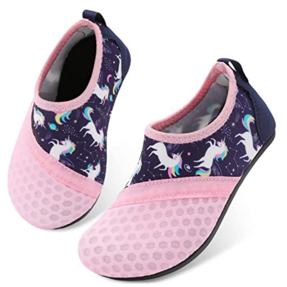 Kids Pink and Navy Unicorn Water Shoes